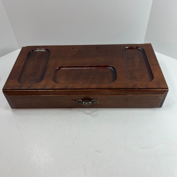 Other - Vintage wood valet jewelry box with drawer ornate handle sunken depressions top